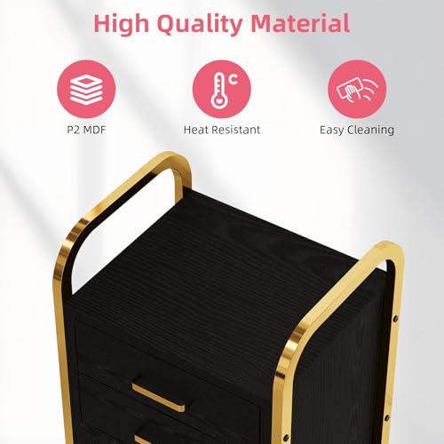 Black & Gold Salon Trolley Cart with Drawers & Cabinet