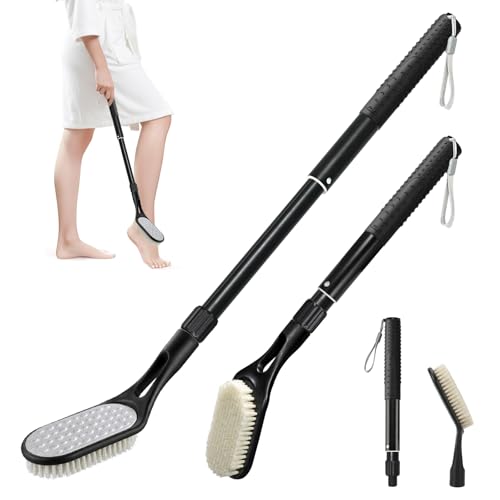 Extendable Long Handle Foot Scrubber for Shower - 2-in-1 Brush & File