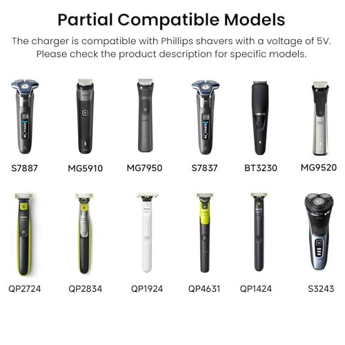 5V Charger Fit for Philips Norelco One Blade 360 QP2724 QP2834 Trimmer Razor, MG7910 MG9510 MG9520 MG9525 QP4631 QP6542 QP6552 QP4530 QP1924 QP1324 MG5900 MG5910 MG3919 for Phillips Shaver