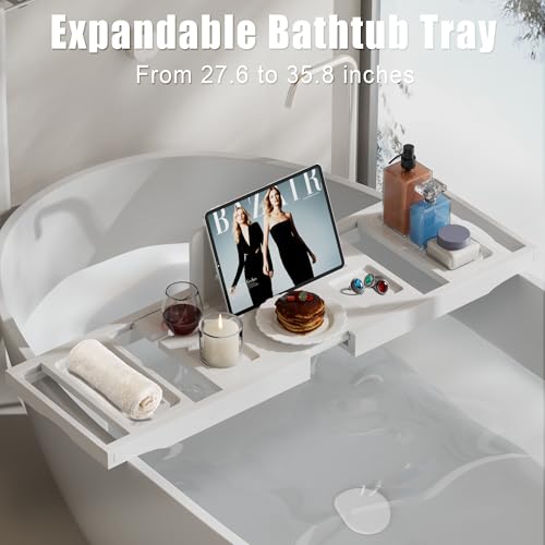Bamboo Expandable Bath Tray Caddy for Bathtub