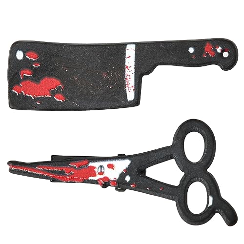 Halloween Hair Clips for Women Girls Halloween Costume Hair Accessories Clip Set of 2 Spooky Punk Gothic Bloody Knife Scissor Hair Clips Funny Scary Halloween Hair Barrettes for Women Cosplay Party