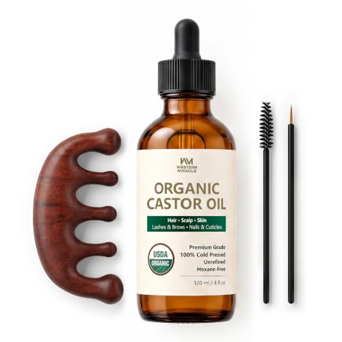 WM Western Miracle USDA Organic Cold Pressed Castor Oil 4 Fl Oz for Hair, Lashes & Brows