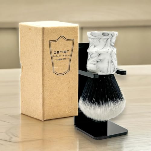 Parker Arctic Storm Ultra-Soft Synthetic Shaving Brush with Stand ? 26?mm Tuxedo Knot for Rich Lather and Luxurious Everyday Shaving