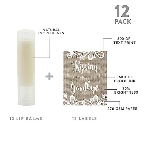 Andaz Press Bridal Shower Bachelorette Party Lip Balm Party Favors, Burlap Lace, Kissing The Single Life Goodbye, Bridesmaid Lip Gloss 12-Pack Bachelorette Party Favors Fall Bridal Shower Decorations