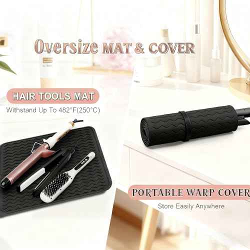 2 Pack Heat Mat for Curling Iron, Oversize Silicone Resistant Mat for Hair Tools, Hot Pad for Hair Straightener, Flat Irons and Hot Hair Styling Tools Home Travel Gym Salon (15.7" x 11.8")