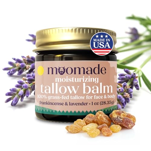Organic Beef Tallow Balm with Frankincense, Lavender, & Rosehip Oil, 1 oz ? Hand Made in USA Tallow Moisturizer for Dry, Sensitive Skin, Rosacea, Eczema | Natural Hydration for Face & Body