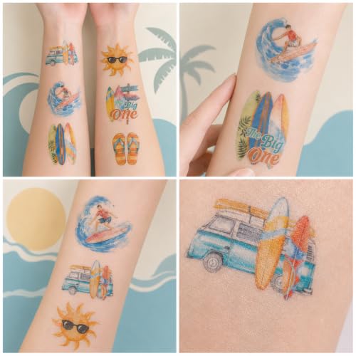 96-Piece Surf Temporary Tattoos Stickers - 1st Birthday Party Favors
