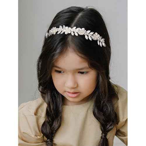 SWEETV Hairband, Flower Girl Headpiece for Wedding, Communion, Birthday Party - Pearl Girls Headband with Rhinestones - Girls Headpiece for Special Occasions - One Size - Silver 1