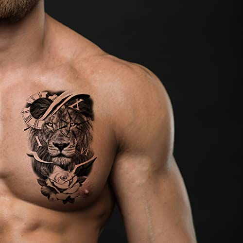 Temporary Tattoos Animal, 6-Sheet Wolf Lion Large Temporary Tattoo for Men, Waterproof Long Lasting Tattoos Realistic Fake Tattoos for Women Kids