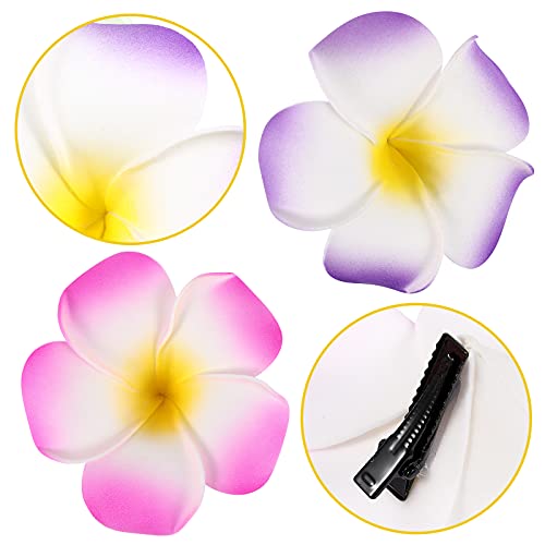 12 Pcs Hawaiian Plumeria Flower Hairpins Hair Clip Bridal Barrette Hairclip Hair Accessory for Tropical Beach Party Wedding Event Decoration(9CM Mixed Color)