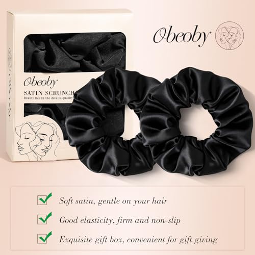 Black Satin Scrunchies 8 Pack - No Crease Hair Ties