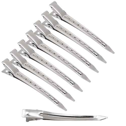 24Pcs Duck Billed Hair Clips for Styling Sectioning, Metal Hair Clips for Women Long Hair, Metal Alligator Curl Clips for Hair Roller Salon (Silver)