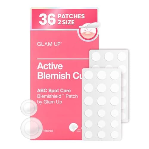 GLAM UP Hydrocolloid Blemish Pimple Zit Patches - Invisible Ultra Thin Spot Cover Stickers for Face and Skin, Strong Water-proof and Adhesive Overnight, Vegan-friendly (36 Count / 2 Sizes)