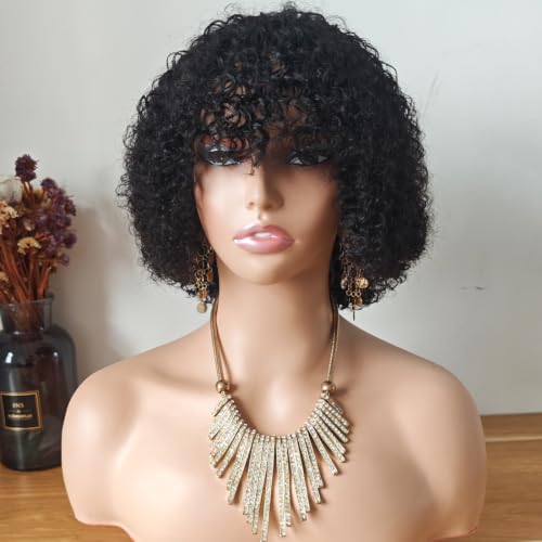 Short Kinky Curly Bob Human Hair Wig with Bangs for Black Women