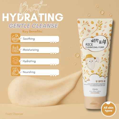 esfolio Rice Cleansing Foam Face Wash ? Gentle Daily Facial Cleanser with Soft Creamy Foam ? Suitable for All Skin Types ? Helps Remove Dirt, Oil, and Impurities Without Drying (5.29oz -150g)