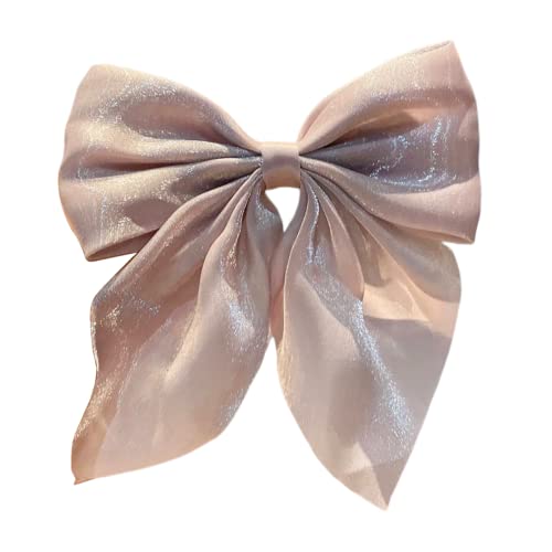 2PCS Large Bow Hair Clips for Women Girls Pearlescent Satin Hairpins Bow Ribbon Barrettes Duckbill Hair Accessories Beige