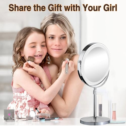 10X Magnifying Makeup Mirror with Lights - 3-Color LED, Adjustable