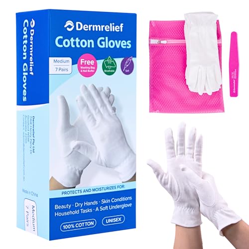 Dermrelief Cotton Moisturizing Gloves for Eczema & Dry Hands - 7 Pairs