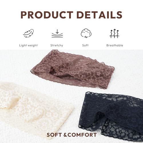 Aranya Dense Floral Lace Headbands 3-Pack - Classic Soft Breathable Hair Accessories
