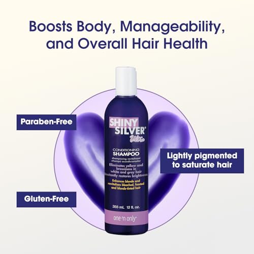 One 'N Only Shiny Silver Purple Shampoo - Argan Oil Toning Hair Shampoo for Blonde, Gray, White & Highlighted Hair - Moisturizes, Brightens & Reduces Brassiness (12 fl oz) (Pack of 2)