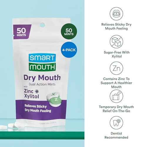 SmartMouth Dry Mouth Dual-Action Mints - Sugar-Free - 50 Count, 4 Pack, Mellow Mint