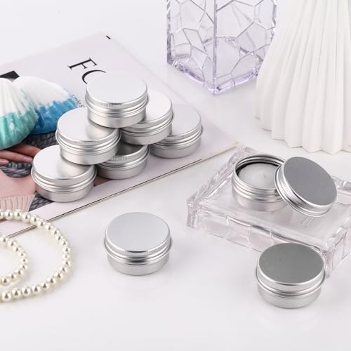 300 Pcs 1 oz Salve Tins with Lids Bulk Lip Balm Containers Round Metal Containers with Screw Top Lids Aluminum Silver Tin Cans for DIY Salve Candle