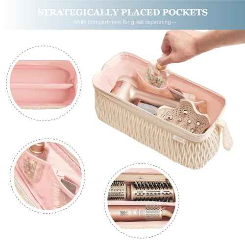 Dyson Airwrap Travel Case for Shark Hair Dryer Airstraight Flex Style Hair Attachment Tool Organizer Accessories Air Wrap Flat Curling Iron Carrying Case (Beige)