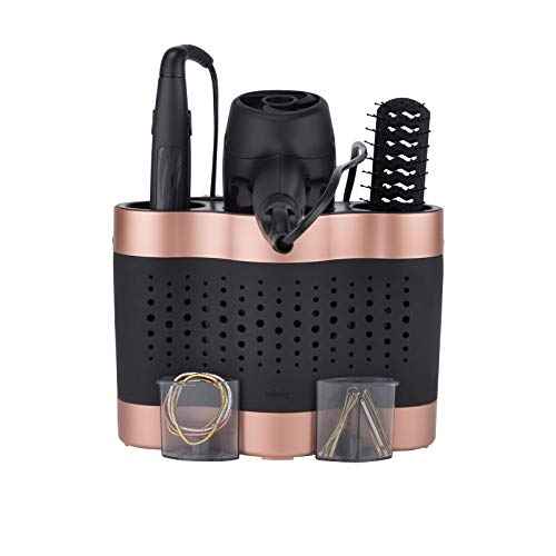 Minky Styling Dock - Silicone Mat Hair Tool Storage, Hair Dryer Holder Organiser - Rose Gold and Black