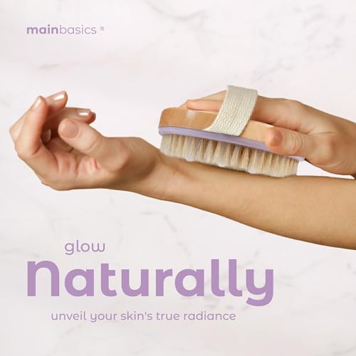 MainBasics Dry Brushing Body Brush with Natural Boar Bristles & Massage Nodes