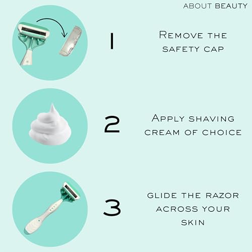 About Beauty Spa Shave 4 Blade Disposable Razors, Includes 4 Disposable Shavers, Adjust to Curves for a Close Shave, Skin-Soothing Coconut Oil Moisture Pad Gently Glides Along Skin