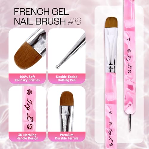 Ivy L Premium 2-Way French Gel Nail Brush & Dotting Tool - Pink Marble #18