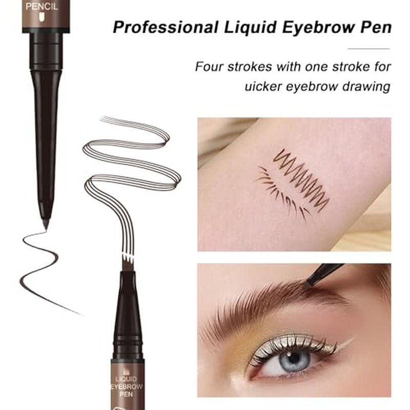 2025 New Microblading Eyebrow Pen (Black), 3D Waterproof Microblading Eyebrow Color with 4 Fork Tip Tattoo, Long-Lasting Natural Hair-Like Eyebrow Pen, Professional Eyebrow Pencils for Women