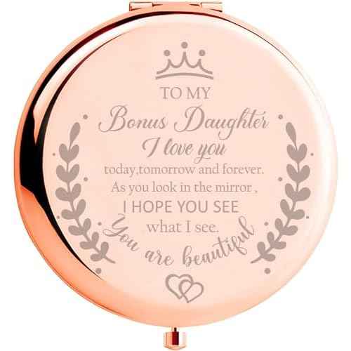 Soulpetals Bonus Daughter Gifts from Mom, Birthday Gifts for Bonus Daughter Adult, Gifts for Step Daughter Wedding Gift from Mom Bonus Daughter Makeup Compact Mirror for Christmas
