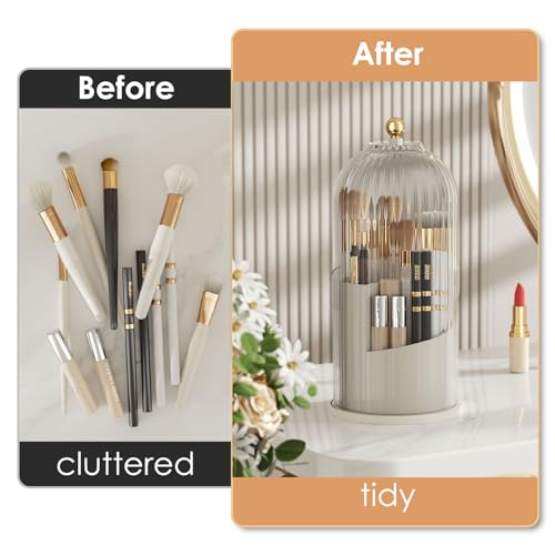 Makeup Brush Holder with Lid | 360 Rotating Dustproof Organizer