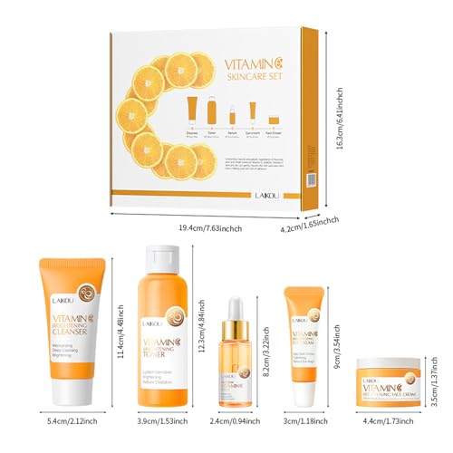 Skincare Gift Set for Teenage Girls,Vitamin C Skin Care Set - 5 Piece Gentle Skin Cleaning & Care Travel Size Kit With Cleanser, Toner, Face Serum,Eye Cream,Face Cream Brighten Face Skin Care Kit