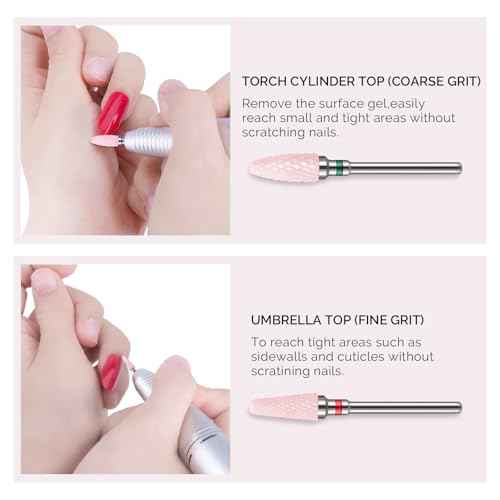 MelodySusie Ceramic Nail Drill Bits Set, 3/32'' (2.35mm) Professional Acrylic Nail File Drill Bit for Manicure Pedicure Cuticle Gel Nail Polishing, 5Pcs, Pink