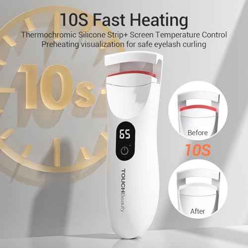 TOUCHBeauty Heated Eyelash Curler,Rechargeable Electric Eyelash Curler with LED Display,3-Level Adjustable Temperature,Rechargeable Natural Curling 24H Long Lasting for Women AG-2316