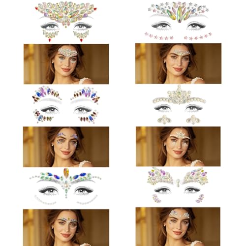 Face Gems Self-Adhesive Rhinestones - 6 Festival Makeup Designs