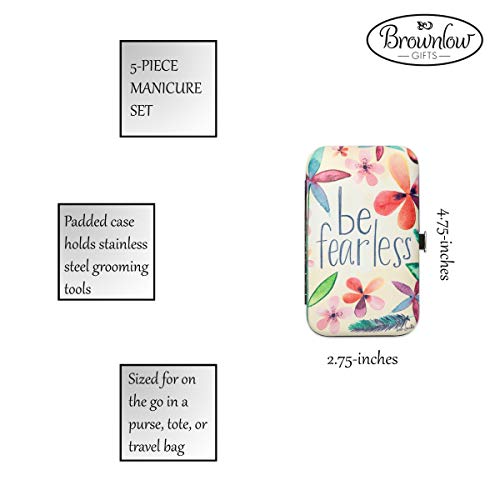 Brownlow Gifts Simple Inspirations 5-Piece Stainless Steel Manicure Set with Case, 2.75 x 4.75-Inches, Be Fearless
