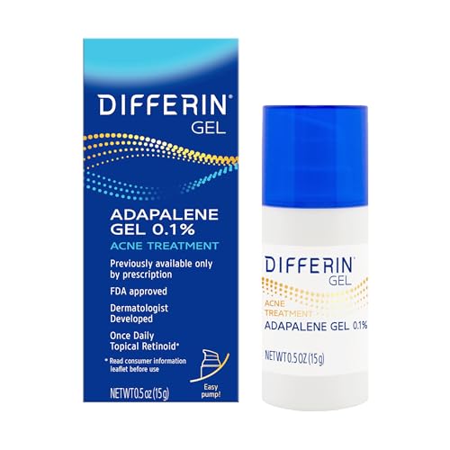 Differin Acne Treatment Gel, 30 Day Supply, Retinoid Treatment for Face with 0.1% Adapalene, Gentle Skin Care for Acne Prone Sensitive Skin, 15g Pump