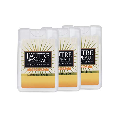SPF 30 Sunscreen Multi-Pack by L'AUTRE PEAU | Travel Size Sunscreen for Men, Women, and Kids | Non-Greasy Water Resistant | Tropical Scent | TSA Approved | (3 Pack Sunscreen Credit Card Spray)