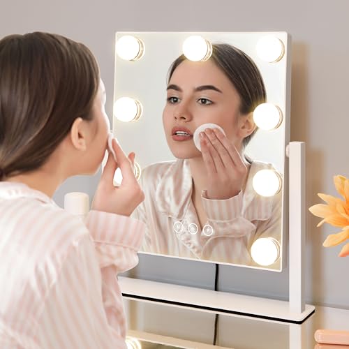 Kotdning Lighted Vanity Mirror with 10x Magnification & 9 Dimmable Bulbs