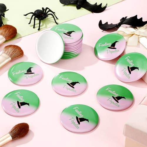 Chunful 36 Pcs Green Pink Halloween Party Favors Witch Gifts for Women Witch Mini Compact Mirror Bulk Travel Makeup Pocket Mirror Gift for Movie Fan Guests Wizard Party Favors
