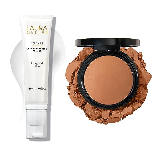 LAURA GELLER NEW YORK Baked Blush-n-Bronze 2-in-1 Bronzer Blush, Berry Bronze + Retractable Angled Kabuki Brush