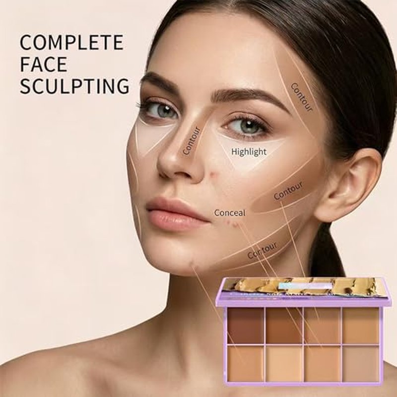 8 Shade Cream Concealer Palette - Full Coverage Matte Makeup