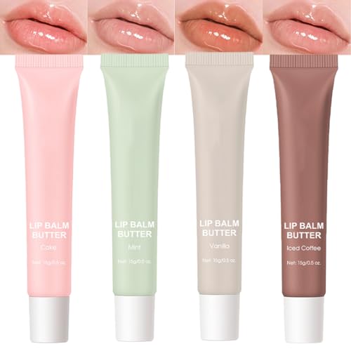 4PCS Glossy Butter Lip Balm Set,Hydration Lip Gloss,Conditioning Lip Mask and Instant Moisture Tinted Lip Balm, Long Lasting Hydrating Softens Dry Lips Care Oil,Christmas Makeup Gift for Women