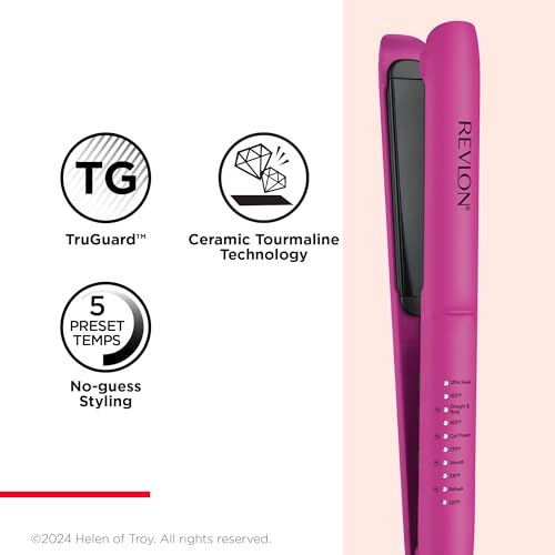 REVLON Ceramic Tourmaline 1" Flat Iron - Hair Straightener Evenly Distributes Heat for Less Damage, 5 Preset Temperatures for All Hair Types
