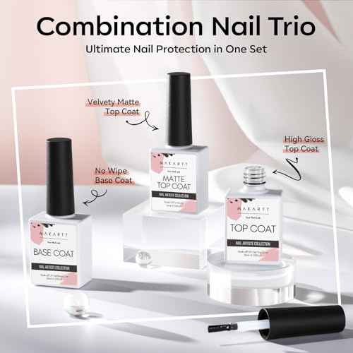 Makartt No Wipe Gel Top and Base Coat Set ? Matte & Glossy Finish, 3pcs Soak-Off Long Lasting Gel Nail Polish Essentials, No Yellowing, UV/LED Lamp Required, DIY Nail Art Gift for Women, 10ml