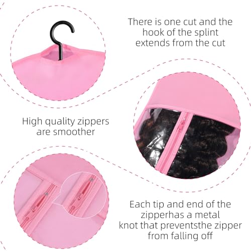 12PCS Pink Wig Storage Bags with Hangers for Wigs & Extensions - Dustproof & Waterproof