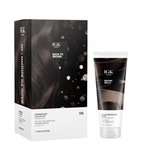 IGK Permanent Hair Color Kit + Hair Gloss Toner Bundle | 5N Back To Brown & Brown Bella | Long-Lasting Color, Tone Refresh & Shine | 4.75oz & 6oz